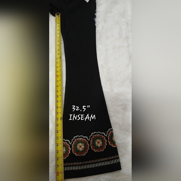 Black pull-on flare pants with embroidered hem - Picture 10 of 13